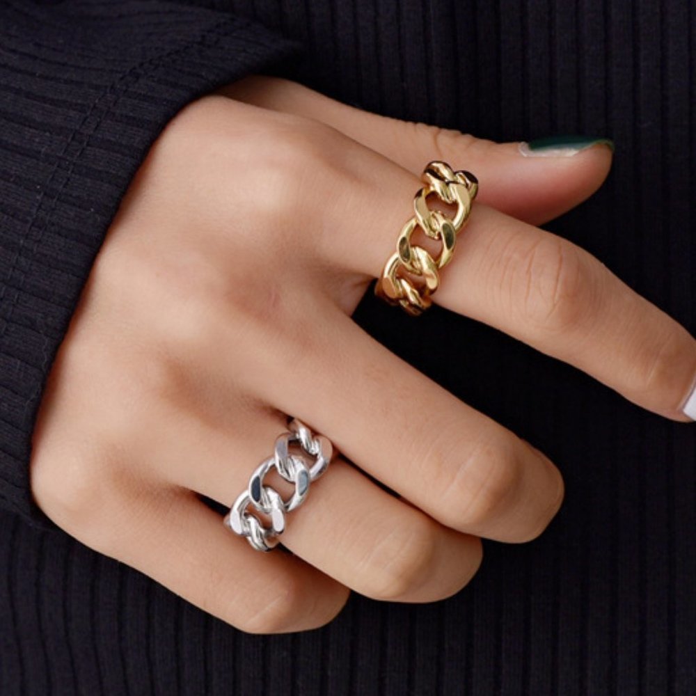 NEW Gold/Sterling Silver Link Adjustable Ring